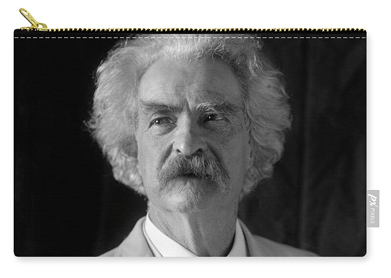 Samuel Clemens Zip Pouch featuring the photograph Mark Twain Portrait - 1906 by War Is Hell Store