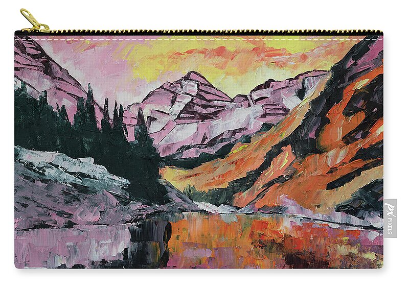 Landscape Zip Pouch featuring the painting Maroon Bells in Autumn by Mark Ross