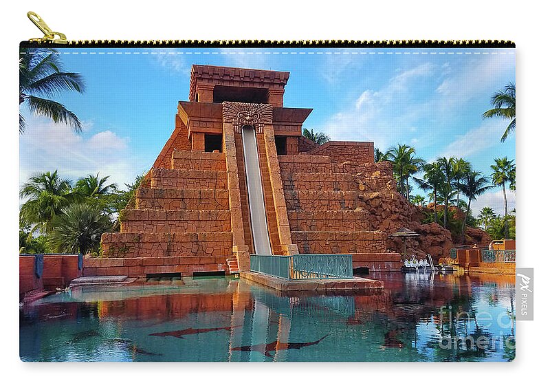 Atlantis Bahamas Zip Pouch featuring the photograph Mayan Temple waterpark with sharks at the Bahamas by Dejan Jovanovic