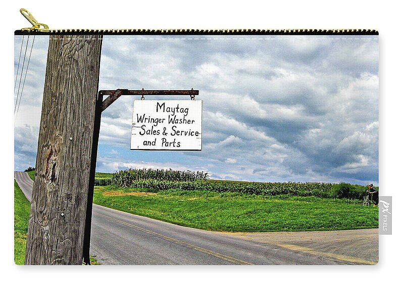 Amish Zip Pouch featuring the photograph Maytag and Amish Girl by Tana Reiff