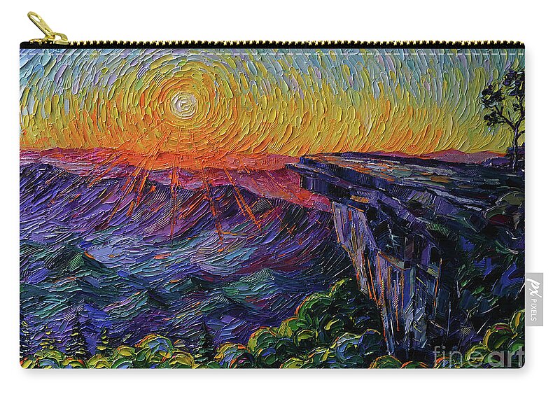 Mcafee Knob Appalachian Trail Zip Pouch featuring the painting McAfee Knob Appalachian trail sunrise - textured impressionism oil painting Mona Edulesco by Mona Edulesco