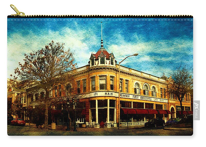 Mcdougall Building Zip Pouch featuring the digital art McDougall Building in downtown Salinas, California by Nicko Prints