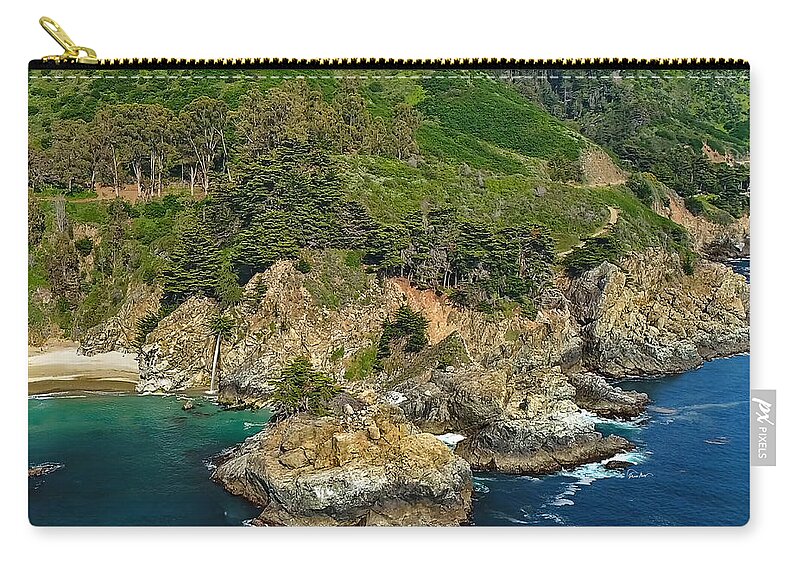 Mcway Falls Zip Pouch featuring the photograph McWay Falls Big Sur California by Russ Harris