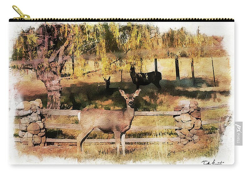 Meadow Zip Pouch featuring the photograph Meadow Deer w/ Dream Vignette Border by Tammy Bryant