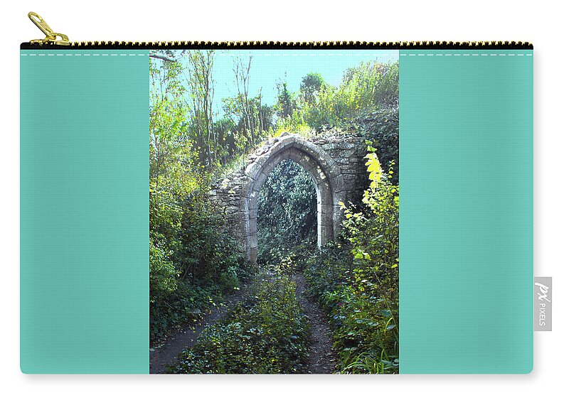 Ruin Zip Pouch featuring the photograph Woodland Archway Ruin by Alan Ackroyd