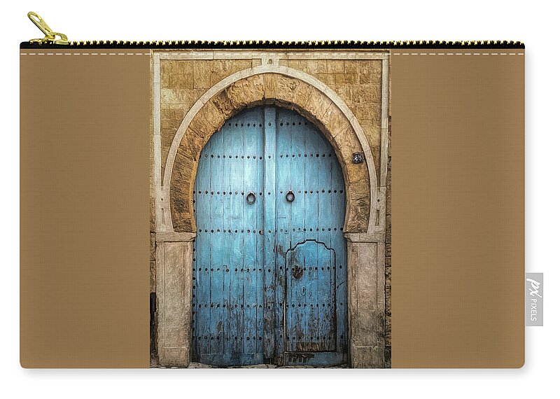 Door Zip Pouch featuring the digital art Medieval Blue Arched Door by Susan Hope Finley