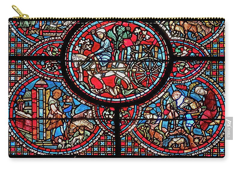 Chatre Zip Pouch featuring the glass art Medieval stained glass Window of Chartres dedicated to St Lubin by Paul E Williams