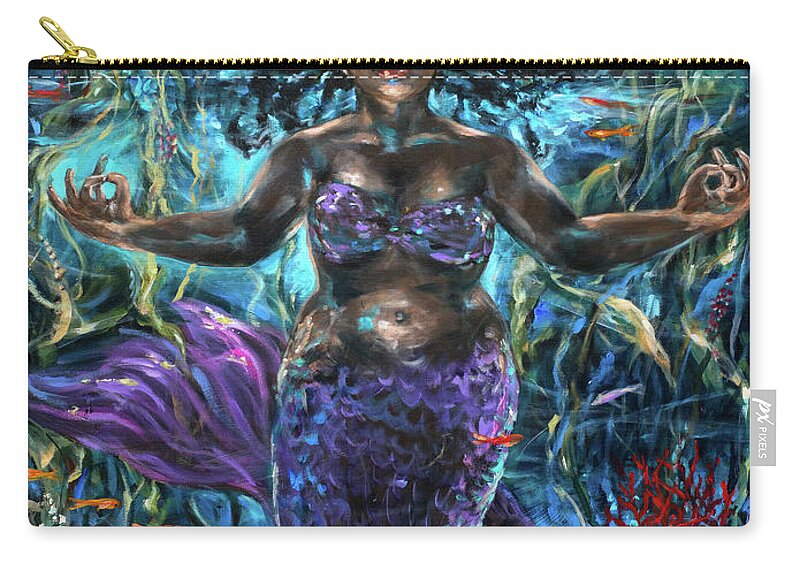 Mermaid Zip Pouch featuring the painting Meditation by Linda Olsen