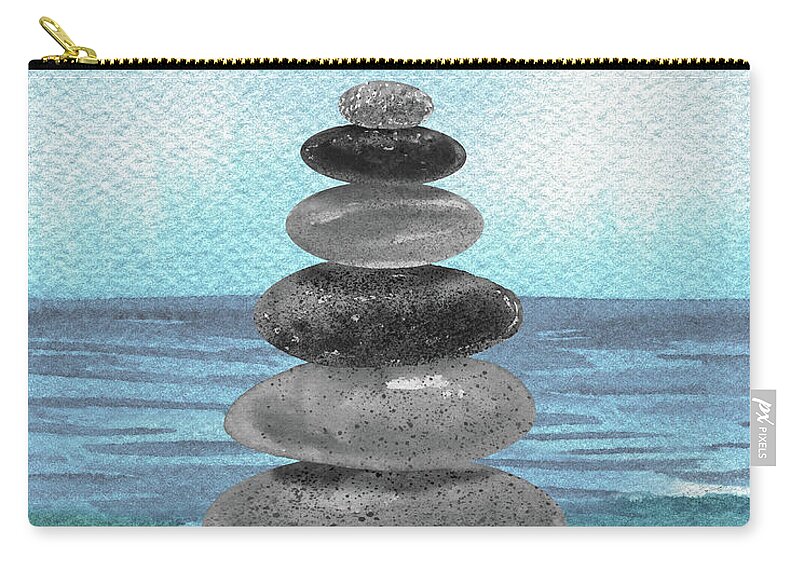 Blue Zip Pouch featuring the painting Meditative Rocks At The Teal Blue Ocean Beach by Irina Sztukowski