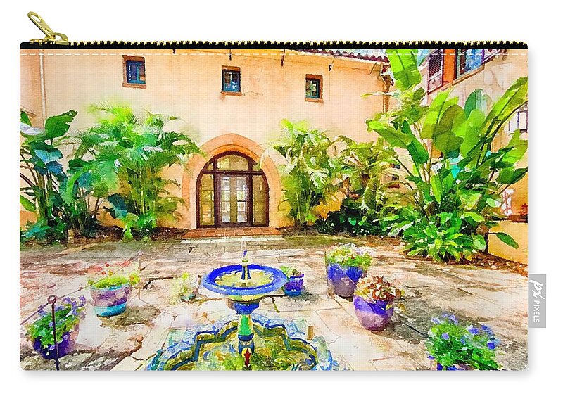 Home Zip Pouch featuring the painting Mediterranean Revival Home Watercolor by Susan Rydberg