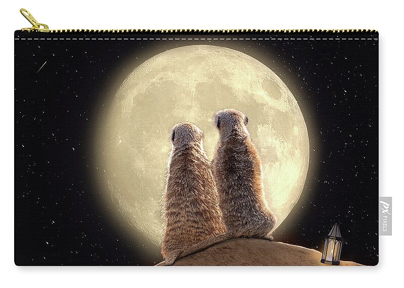 Meerkat Zip Pouch featuring the digital art Meerkat Moon by Nicole Wilde