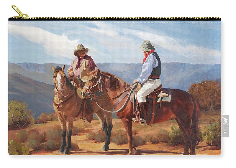 Western Art Carry-all Pouch featuring the painting Meeting on Rim Trail by Carolyne Hawley