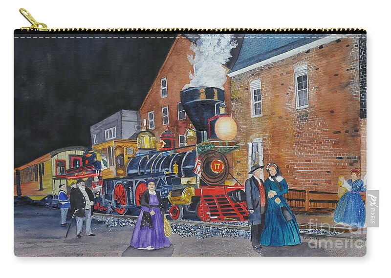 Train Zip Pouch featuring the painting Meeting the Evening Train by John W Walker