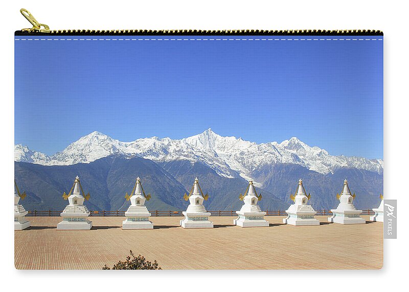 Feilai Temple Zip Pouch featuring the photograph Meili Mountain Stupas by Josu Ozkaritz