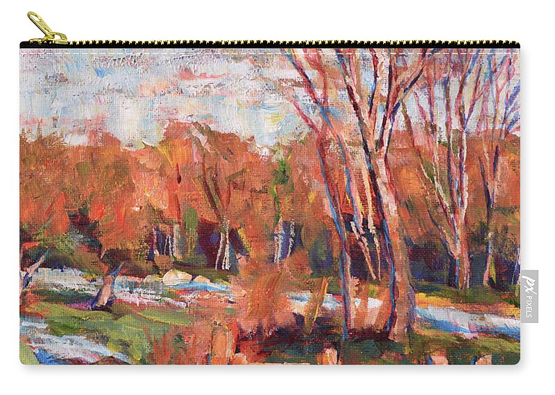 Impressionist Zip Pouch featuring the painting Melting Snow in Field by David Dorrell
