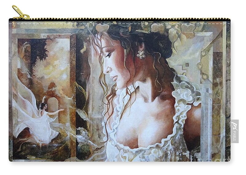 Portrait Zip Pouch featuring the painting Memories by Sinisa Saratlic