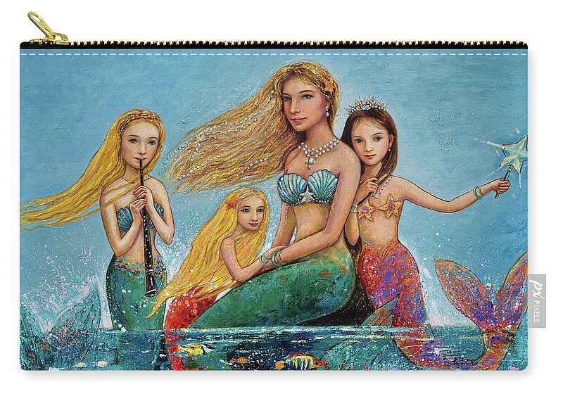 Mermaid Carry-all Pouch featuring the painting Mermaid Family by Shijun Munns