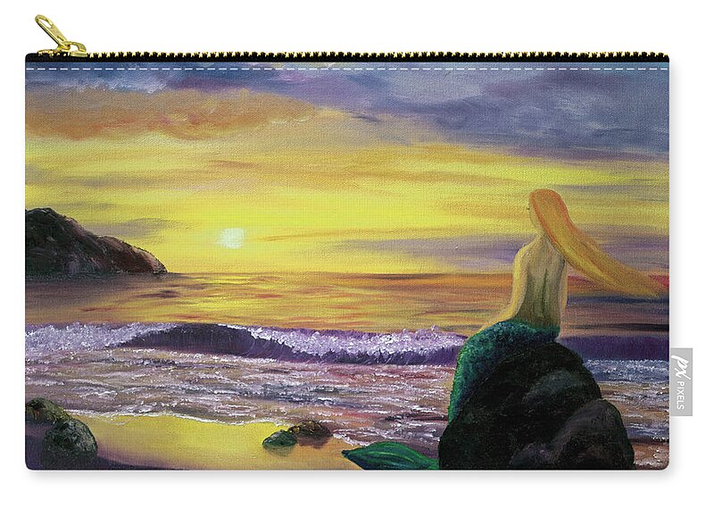 Mermaid Zip Pouch featuring the painting Mermaid Sunset by Laura Iverson