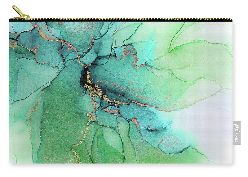 Abstract Ink Zip Pouch featuring the painting Emerald Mermaid Vibes by Olga Shvartsur