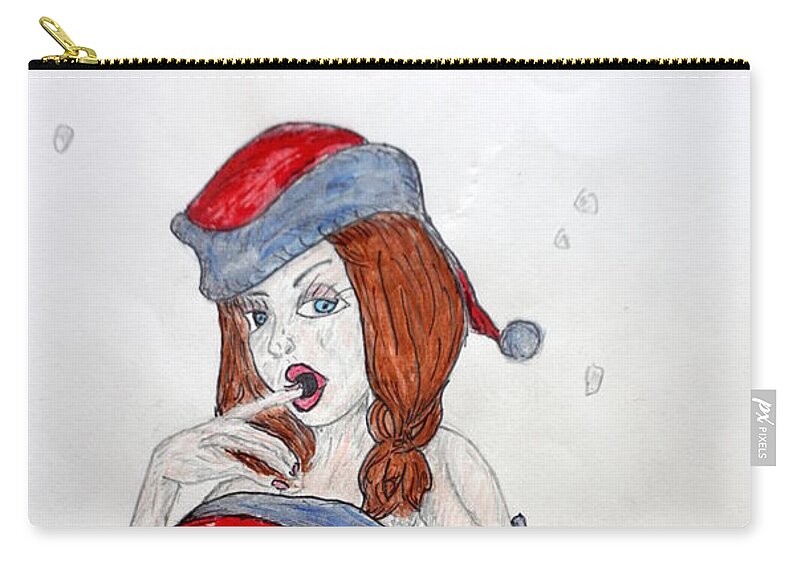 Pinup Zip Pouch featuring the drawing Merry Christmas by Brent Knippel