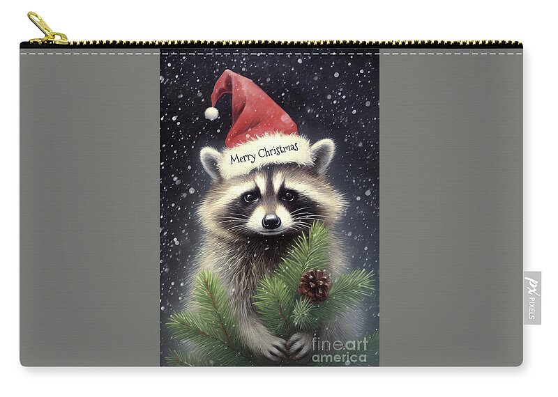 #faaadwordsbest Zip Pouch featuring the painting Merry Christmas Raccoon by Tina LeCour