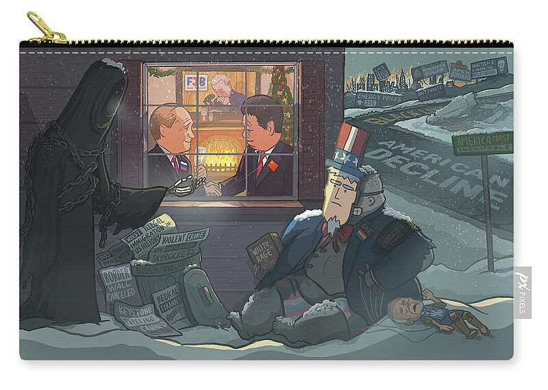 Christmas Zip Pouch featuring the digital art Merry Christmas to Everyone Except the Globalist American Empire by Emerson Design