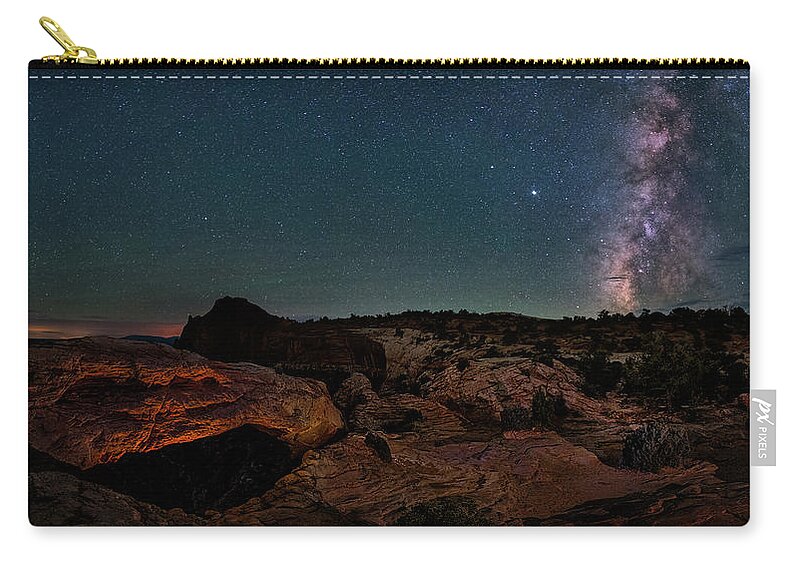 Milky Way Zip Pouch featuring the photograph Mesa Arch and Milky Way on a Midsummer Night by Michael Ash