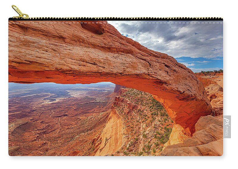 Mesa Arch Zip Pouch featuring the photograph Mesa's Drop by Darren White