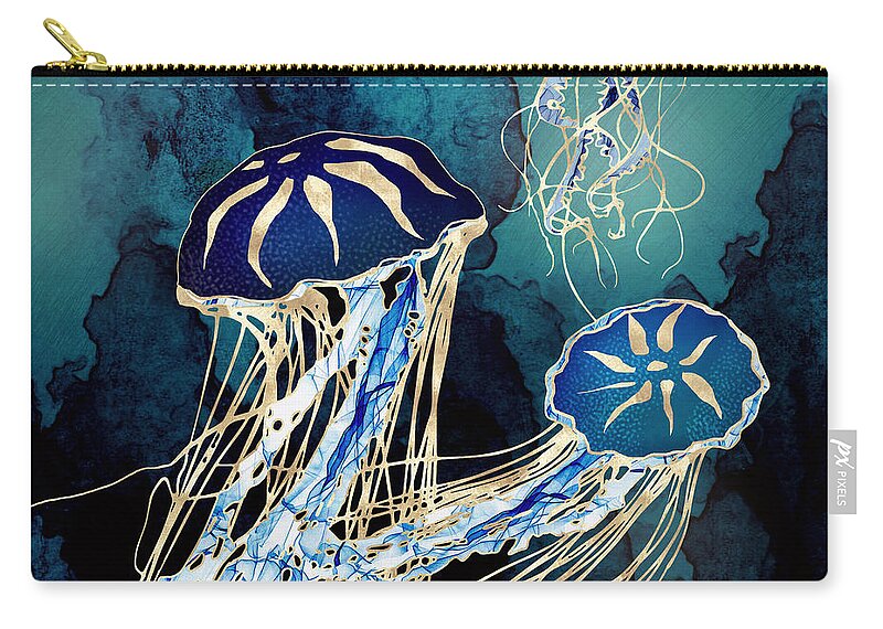 Jellyfish Zip Pouch featuring the digital art Metallic Jellyfish III by Spacefrog Designs
