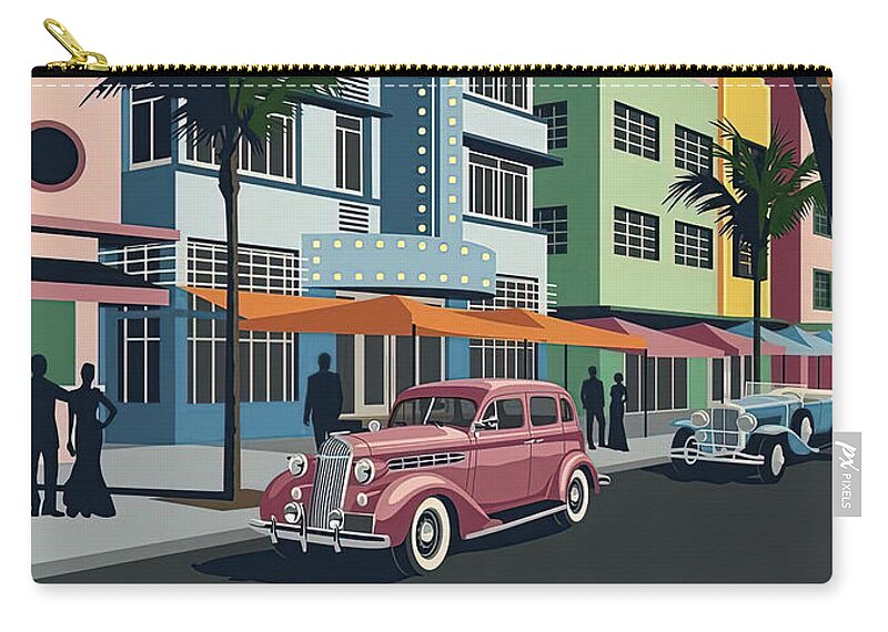 Miami Art Deco Zip Pouch featuring the photograph Miami Art Deco Travel Poster by Carlos Diaz