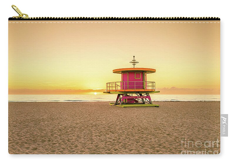 2022 Zip Pouch featuring the photograph Miami Beach 10th Sreet Lifeguard Tower at Sunrise Photo by Paul Velgos