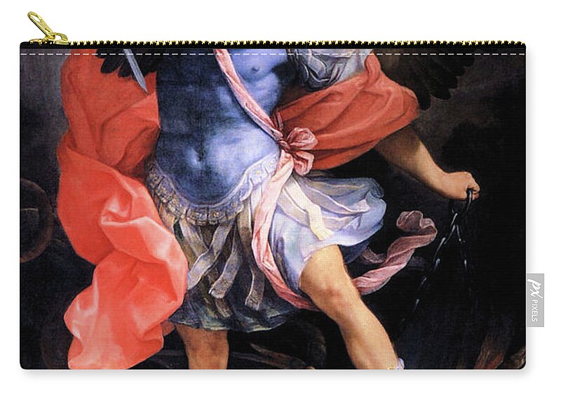 Michael The Archangel Zip Pouch featuring the painting Michael defeats Satan by Guido Reni