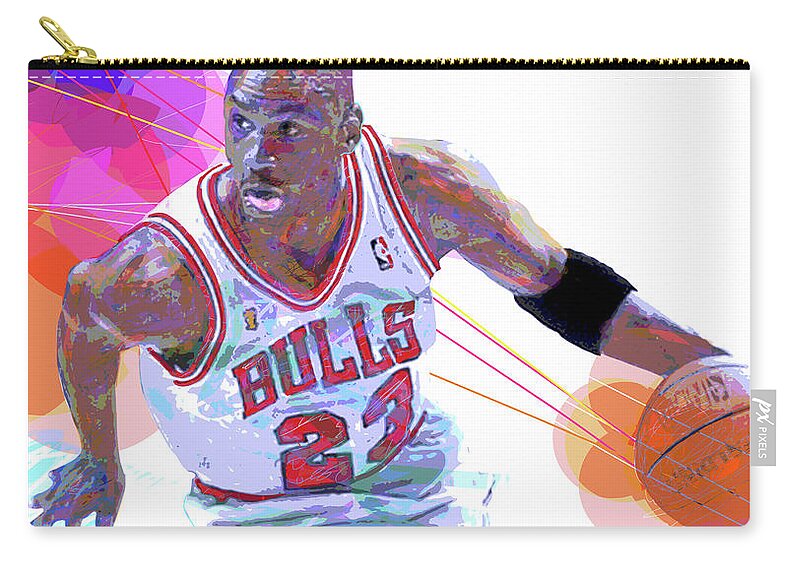 Basketball Player Zip Pouch featuring the painting Michael Jordan Chicago Bulls by David Lloyd Glover