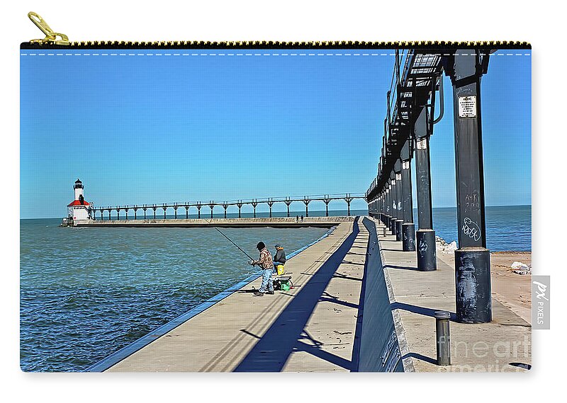 Lighthouse Zip Pouch featuring the photograph Michigan City lighthouse by Tom Watkins PVminer pixs