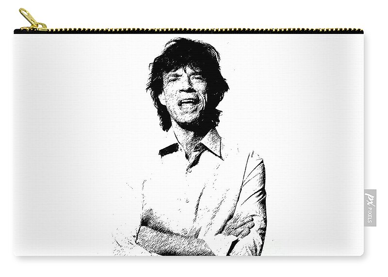 Mick Jagger Zip Pouch featuring the painting Mick Jagger - In Pen and Ink by Doc Braham