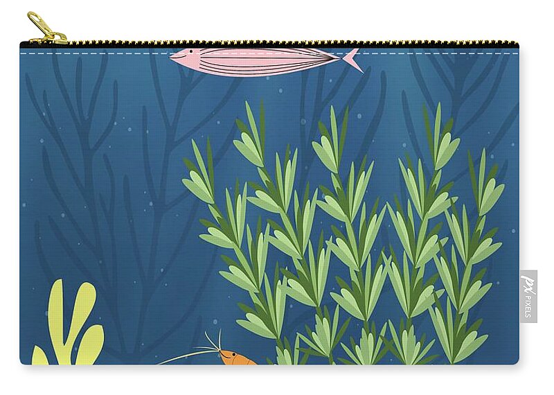 Mid Century Zip Pouch featuring the digital art Mid Century Aquarium with Lobster by Donna Mibus