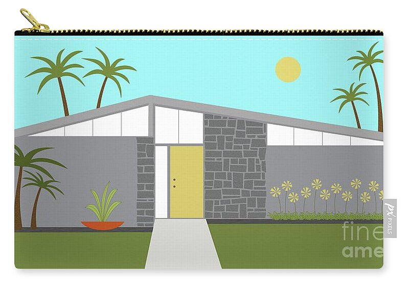Mcm Zip Pouch featuring the digital art Mid Century Modern House in Gray by Donna Mibus