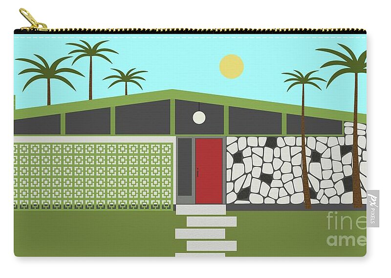 Mcm Zip Pouch featuring the digital art Mid Century Modern House in Green by Donna Mibus