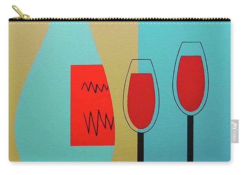 Mid Century Modern Zip Pouch featuring the mixed media Mid Century Still Life Wine and Fruit Bowl by Donna Mibus