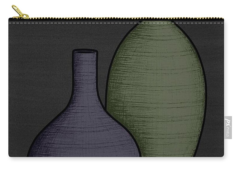 Mid Century Vases Zip Pouch featuring the mixed media Mid Century Vases 2 Ink and Color Drawing by Donna Mibus