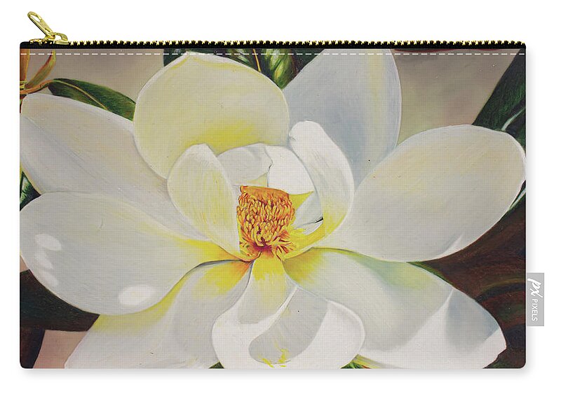 Magnolia Zip Pouch featuring the drawing Mid-day Magnolia by Kelly Speros