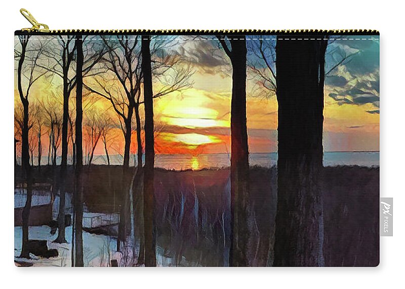 Sunset Zip Pouch featuring the photograph Mid March sunset Egg Harbor by Tim Nyberg