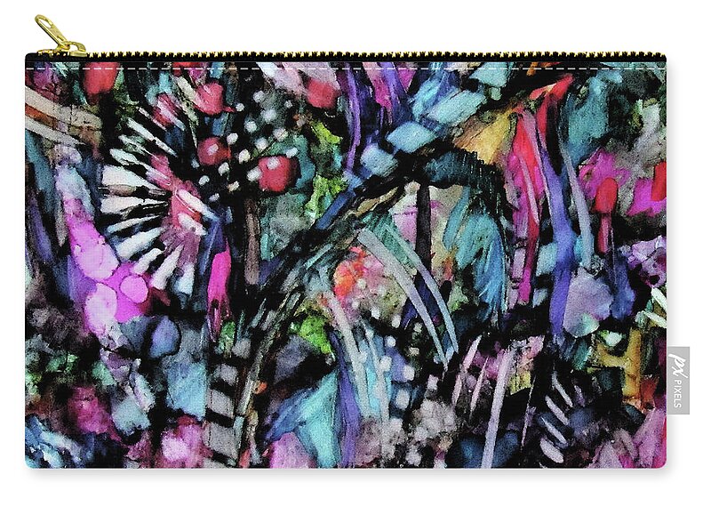 Abstract Zip Pouch featuring the mixed media Midnight Jungle Garden by Jean Batzell Fitzgerald