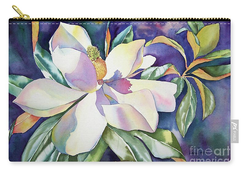 Magnolia Zip Pouch featuring the painting Midnight Magnolia by Liana Yarckin