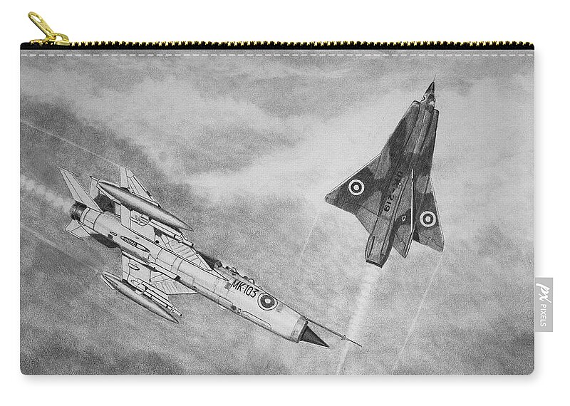 Military Zip Pouch featuring the drawing MiG-21 and Saab 35 Draken by Douglas Castleman