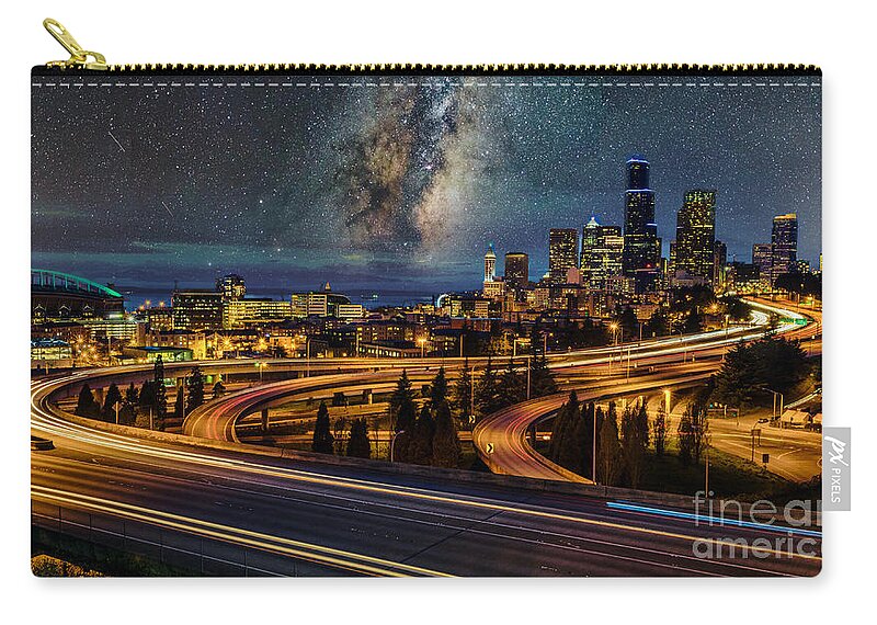 Downtown Zip Pouch featuring the photograph Milky Way Night in Seattle by Sal Ahmed
