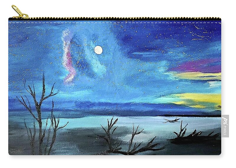 Moon Shining Bright Over Botany Bay Zip Pouch featuring the painting Milky Way over Botany Bay by Amy Kuenzie