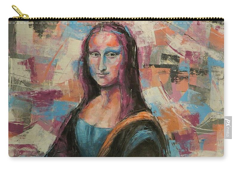 Mona Zip Pouch featuring the painting Millenial Mona by Dan Campbell