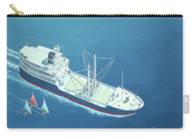Keith Reynolds Zip Pouch featuring the painting Millennium of Sailing in Marshall Islands - Micro Palm Ship by Keith Reynolds