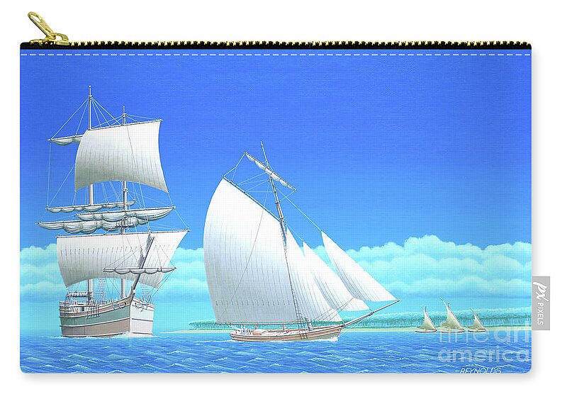 Keith Reynolds Zip Pouch featuring the painting Millennium of Sailing in Marshall Islands - Russian Brig Rurick by Keith Reynolds